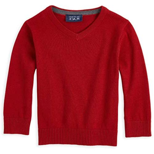 The Children's Place Baby Boys Solid VNeck Sweater, red, Red Colonial