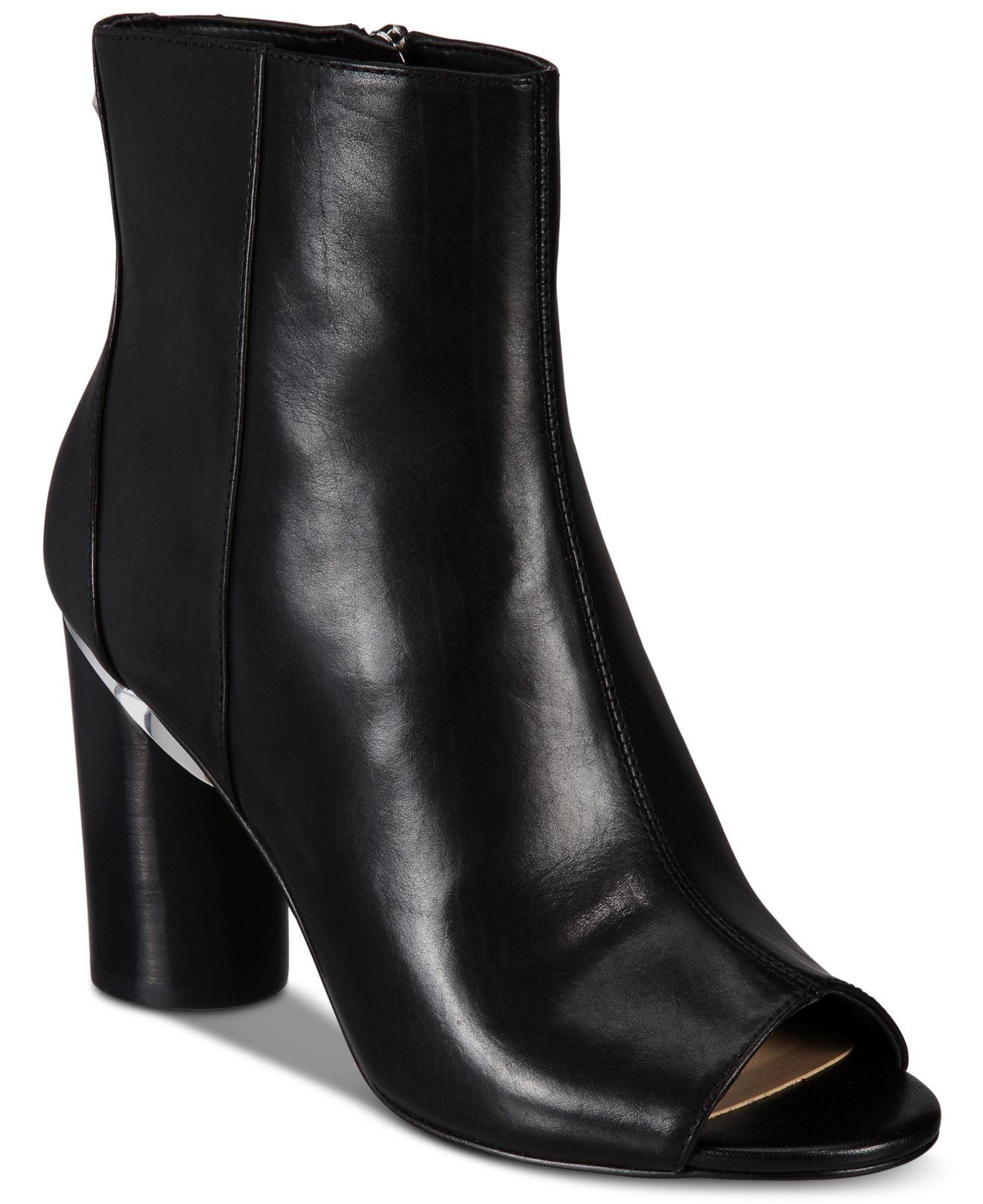 DKNY Womens Benson Leather Peep Toe Ankle Fashion Boots, Black, Size 6.