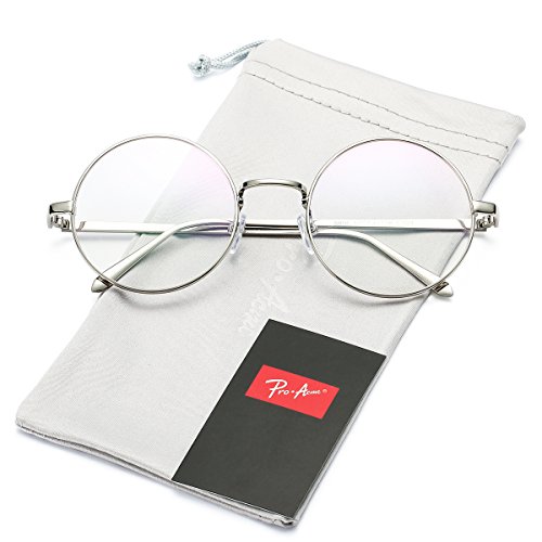 Pro Acme Retro Round Metal Frame Clear Lens Glasses Clear Size Large