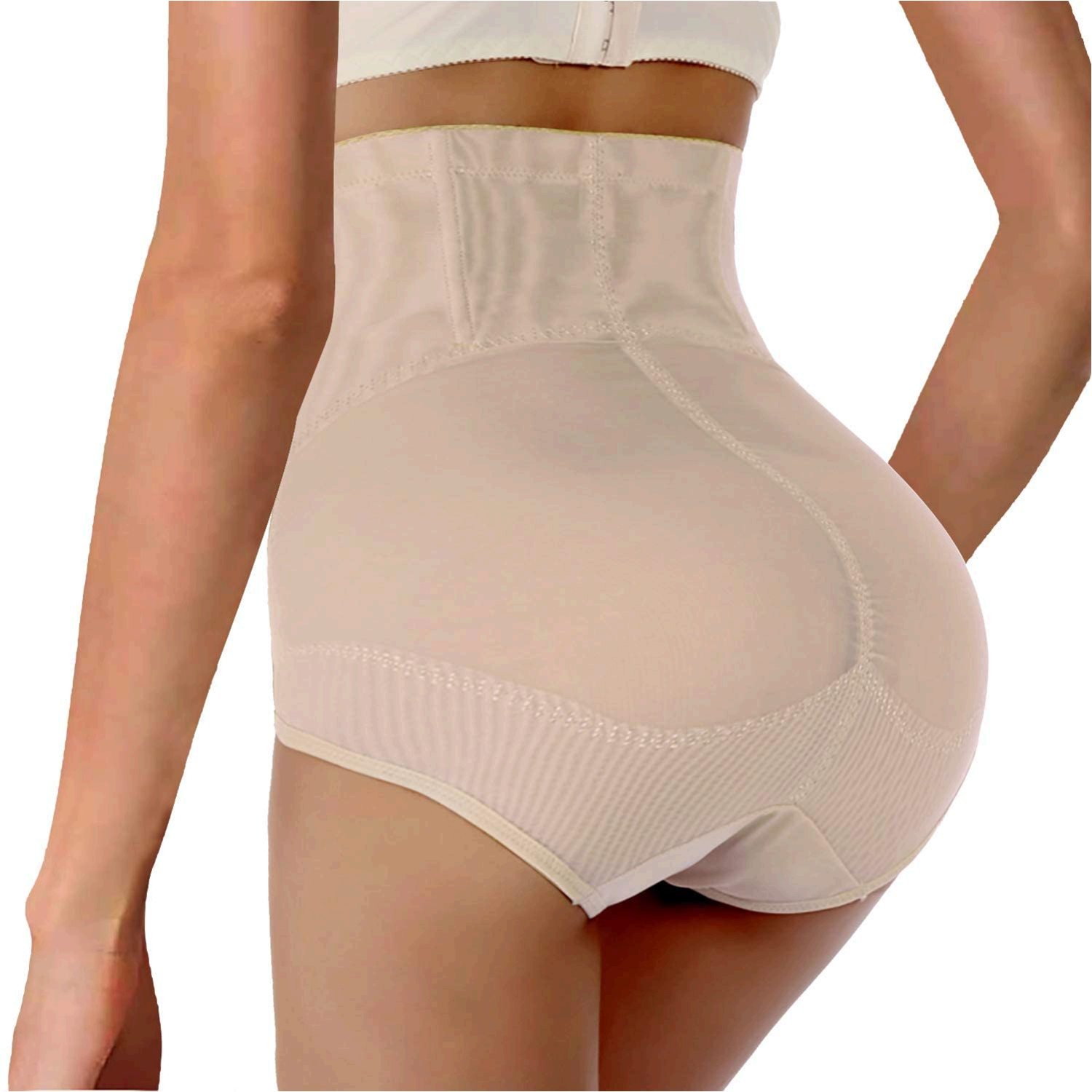 Nebility Women Butt Lifter Shapewear Hi Waist Double Tummy Beige Size