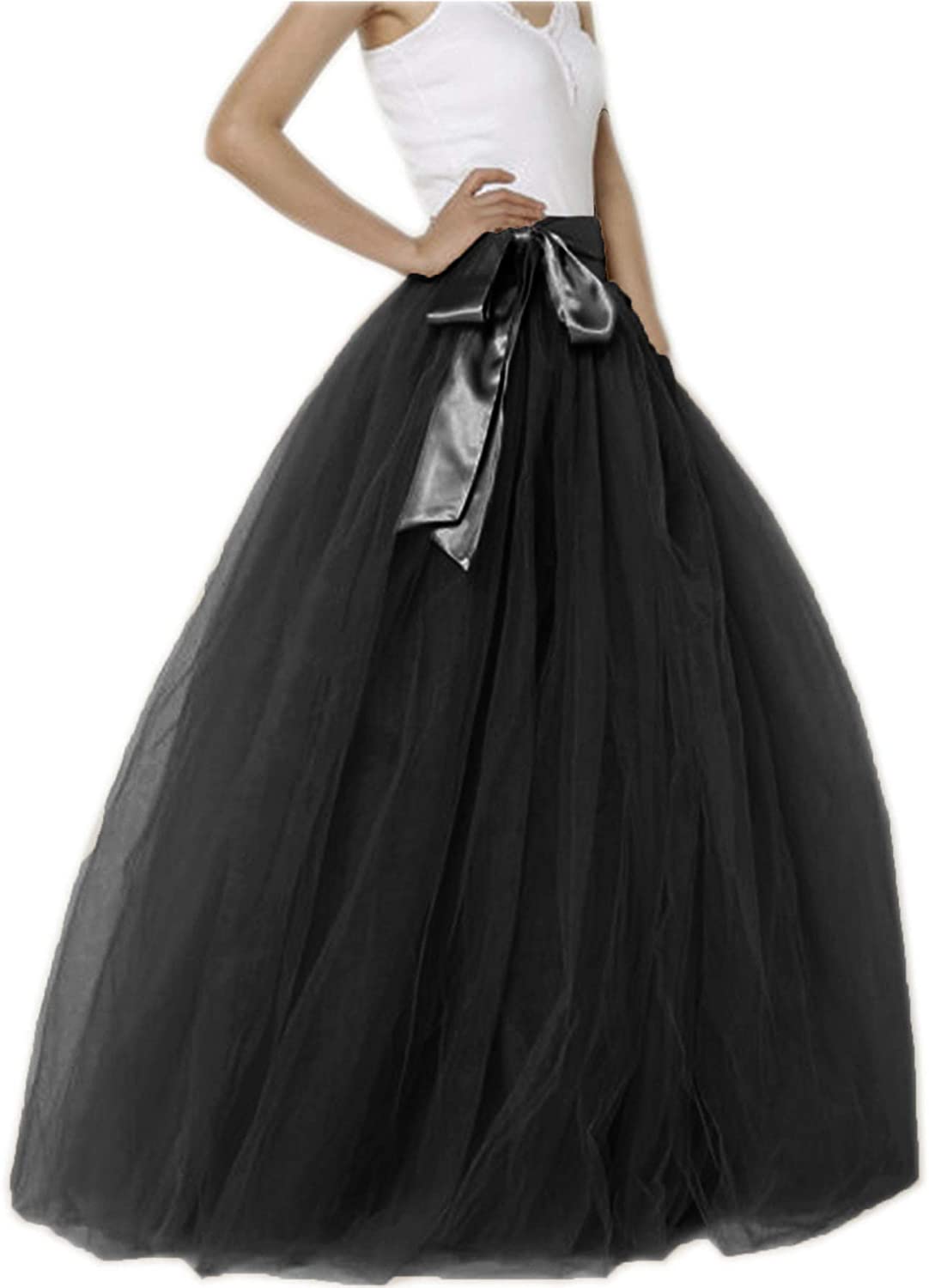Lisong Women Floor Length Bowknot Tulle Party Evening Skirt 6, Black ...