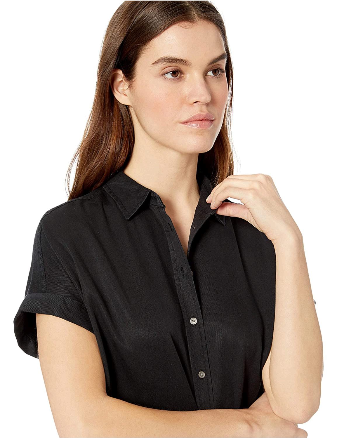 Daily Ritual Women's Tencel Relaxed-Fit Short-Sleeve Shirt,, Black