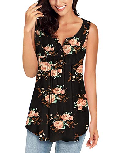 MIROL Womens Spring Sleeveless V Neck Solid Color, A-flower-2, Size ...