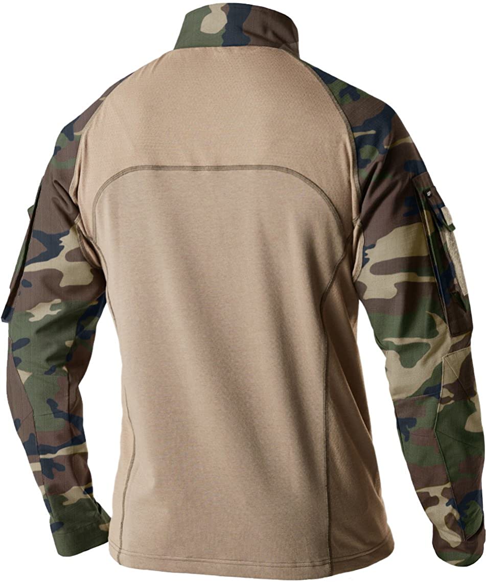 CQR Men's Combat Shirt Tactical 1/4 Zip Assault Long, Woodland Olive ...