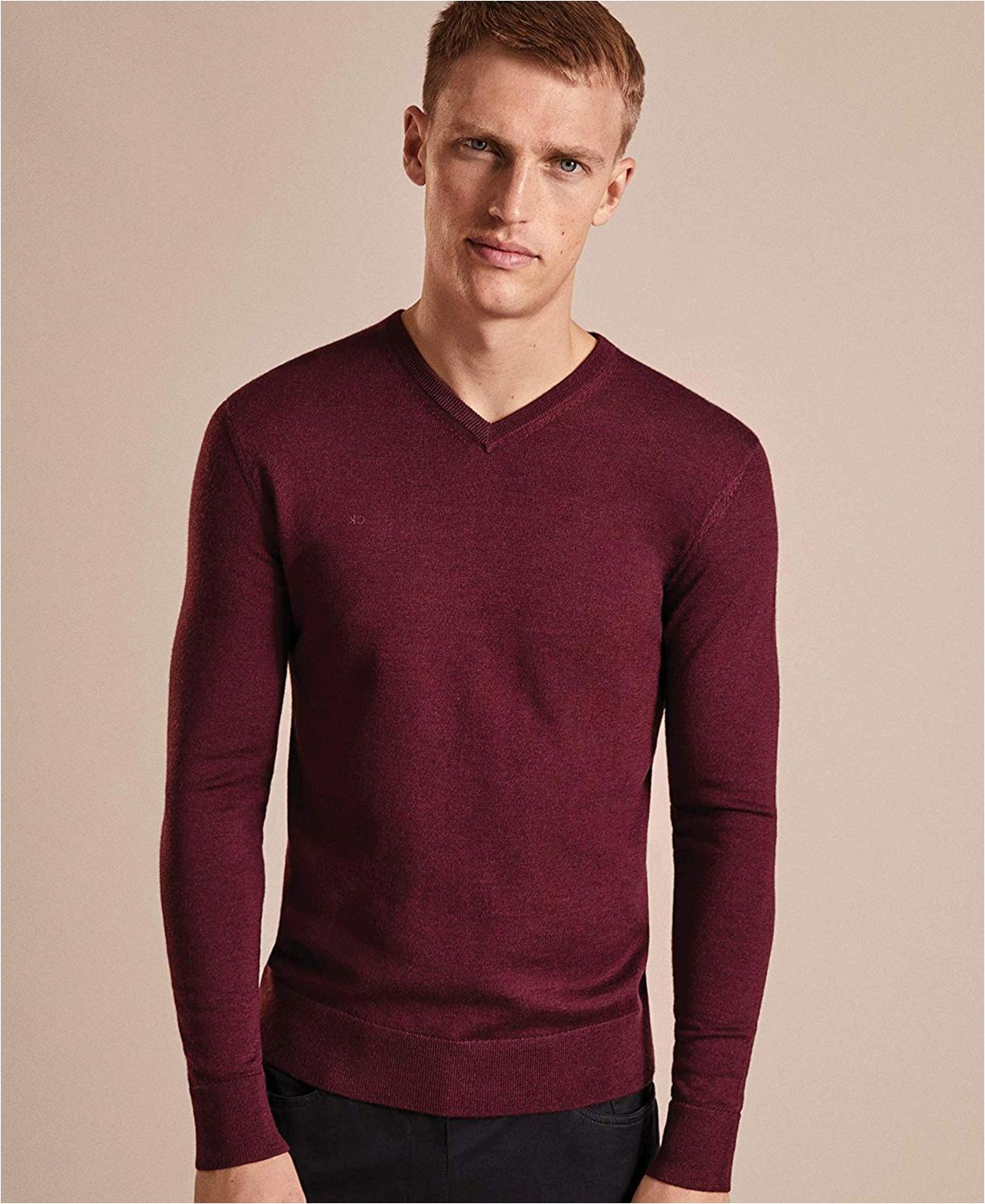 Calvin Klein Men's Merino Solid V-Neck Sweater, Roma, Roman Navy, Size ...