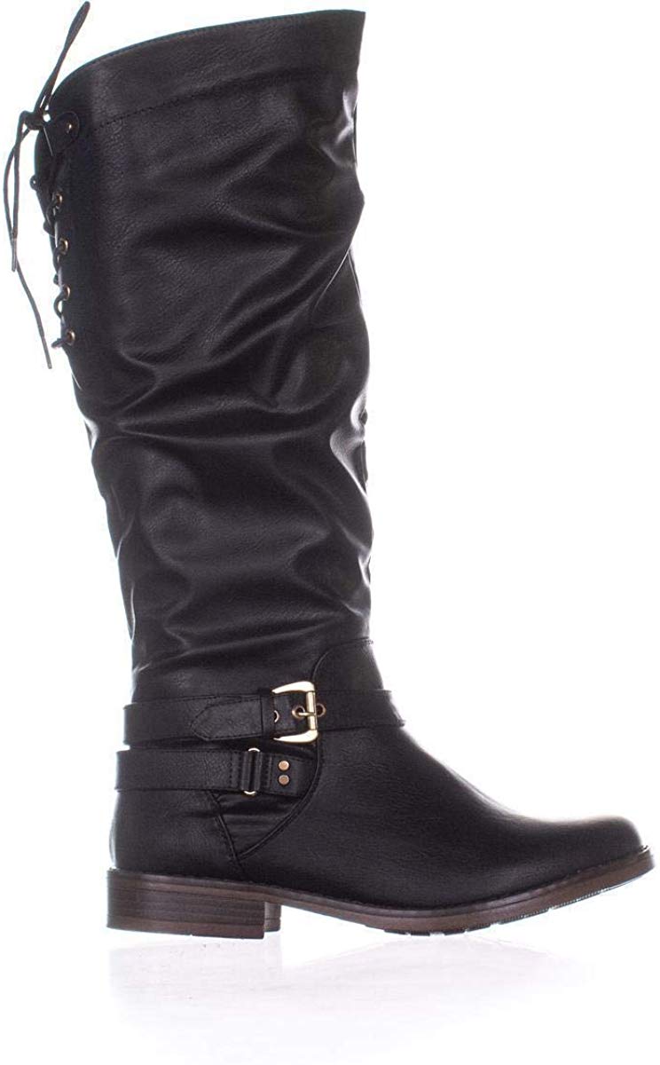 XOXO Womens Montclair Faux Leather Lace Up Riding Boots, Black, Size 7.