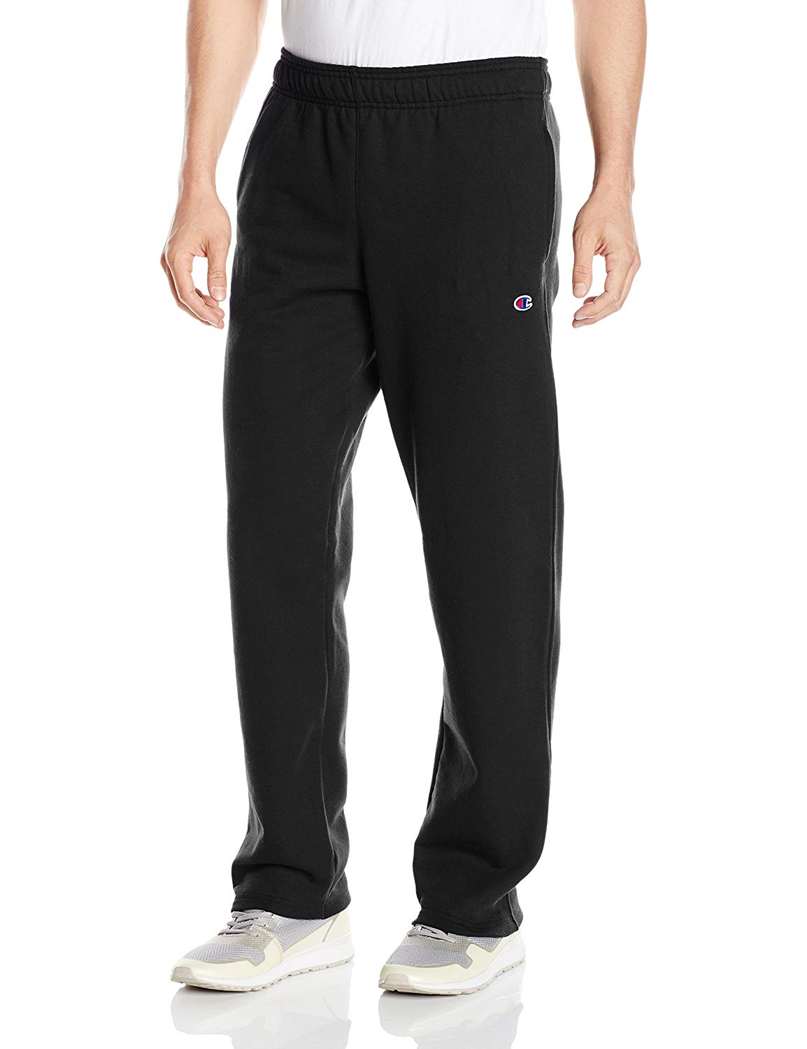 champion men's powerblend open bottom fleece pant