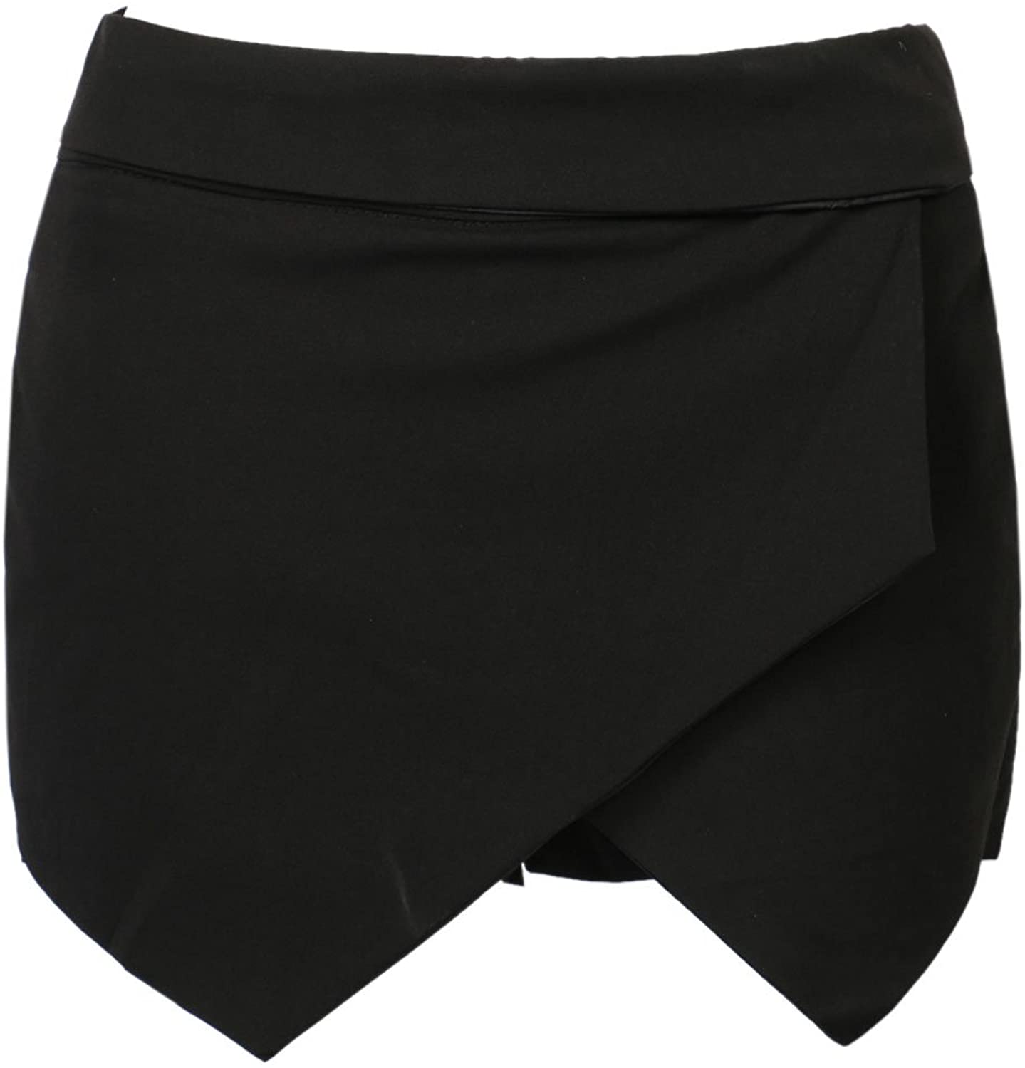 Womens Asymetric Hem Tulip Plain Mid Waist Skorts Mini Skirt Shorts