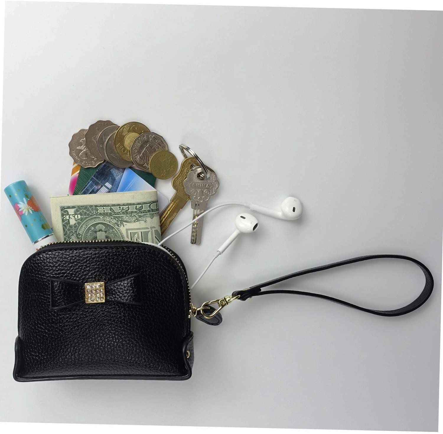 Coin Purse Wallet leather Wristlet Handbags with Wrist, Bow Black, Size 5.0 dgQX eBay