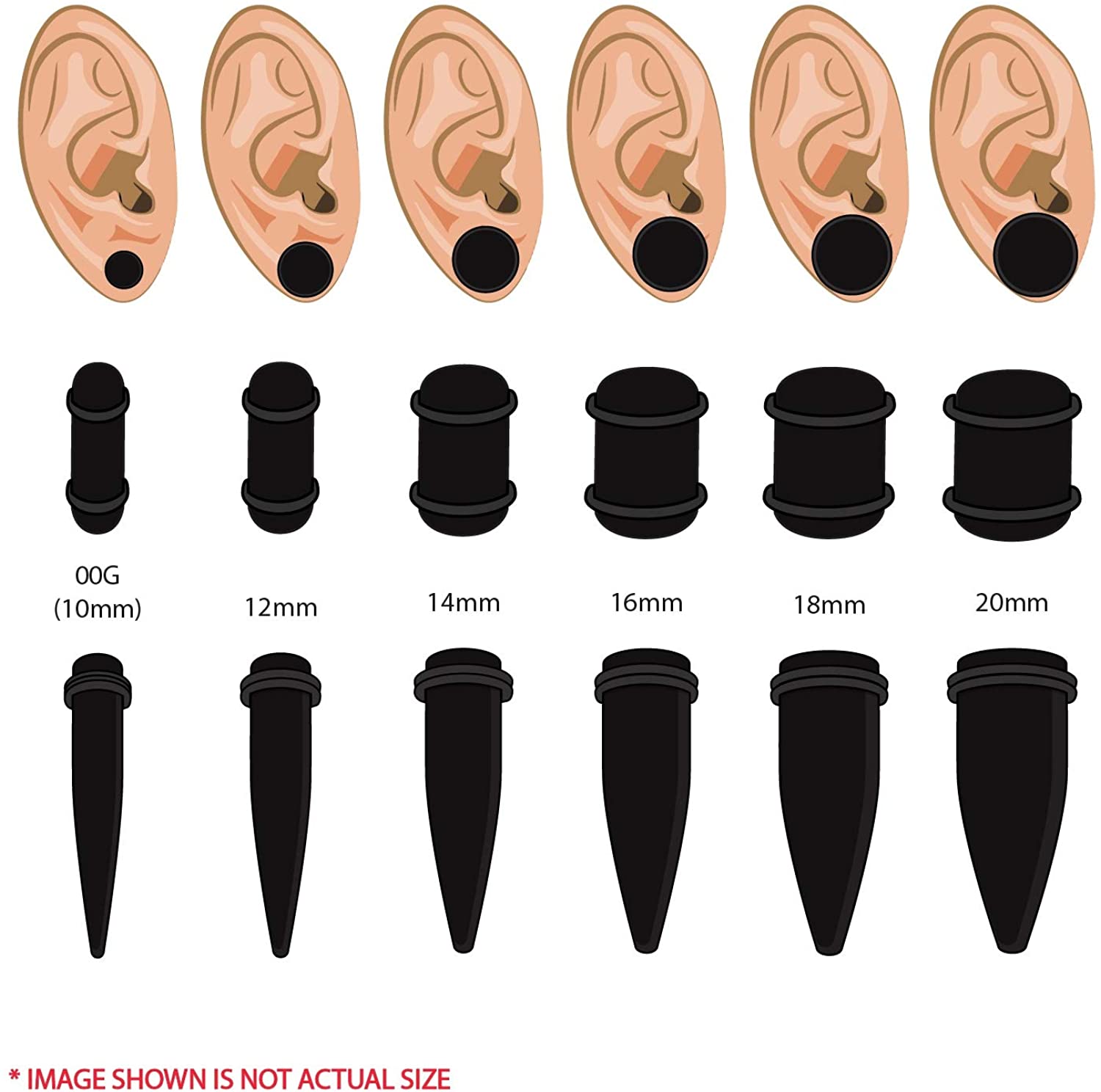 BodyJ4You 24PC Big Gauges Kit Ear Stretching 00G 20mm Black Acrylic Tapers Plugs Piercing Set All Black Ee79f05f502fc8 