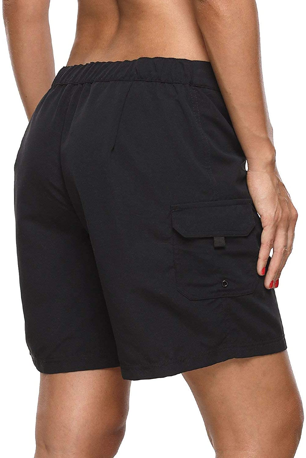 Sociala Women's Long Board Shorts with, Black(cargo Pocket), Size XX ...