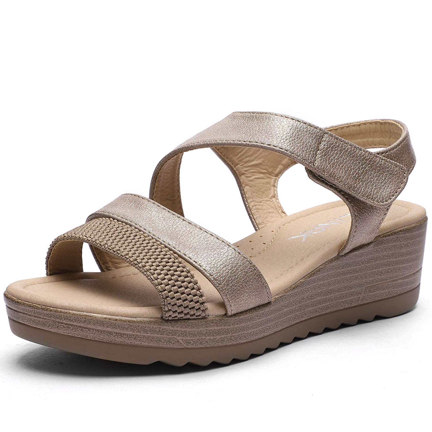 CINAK Women Wedge Sandals Comfort-Casual Open Toe Adjustable Comfort S ...