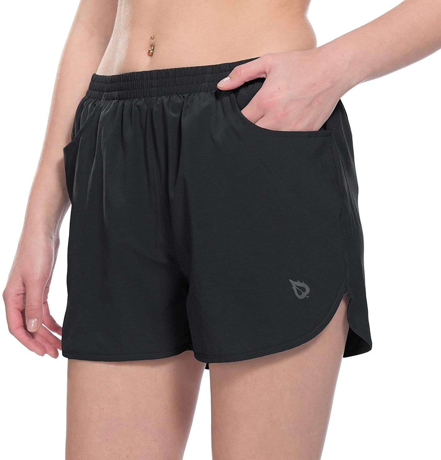 Baleaf women's lined mesh black athletic shorts high rise large - $18