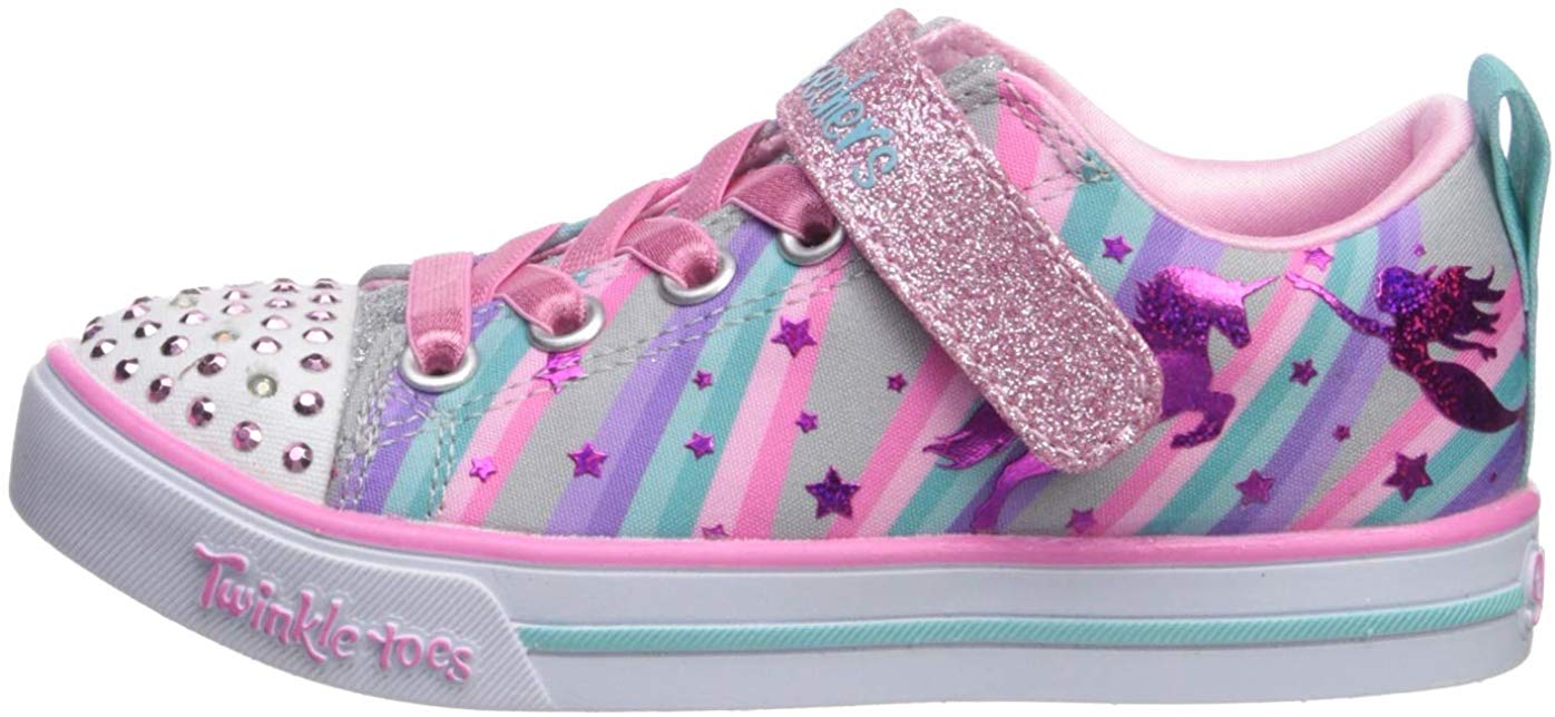 Skechers Kids' Sparkle Lite-Magical Rainbows Sneaker, Grey/Multi, Size ...