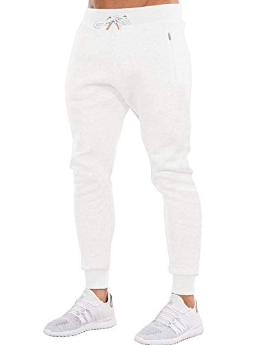 Ouber Men's Gym Jogger Pants Slim Fit Workout Running, White, Size X ...