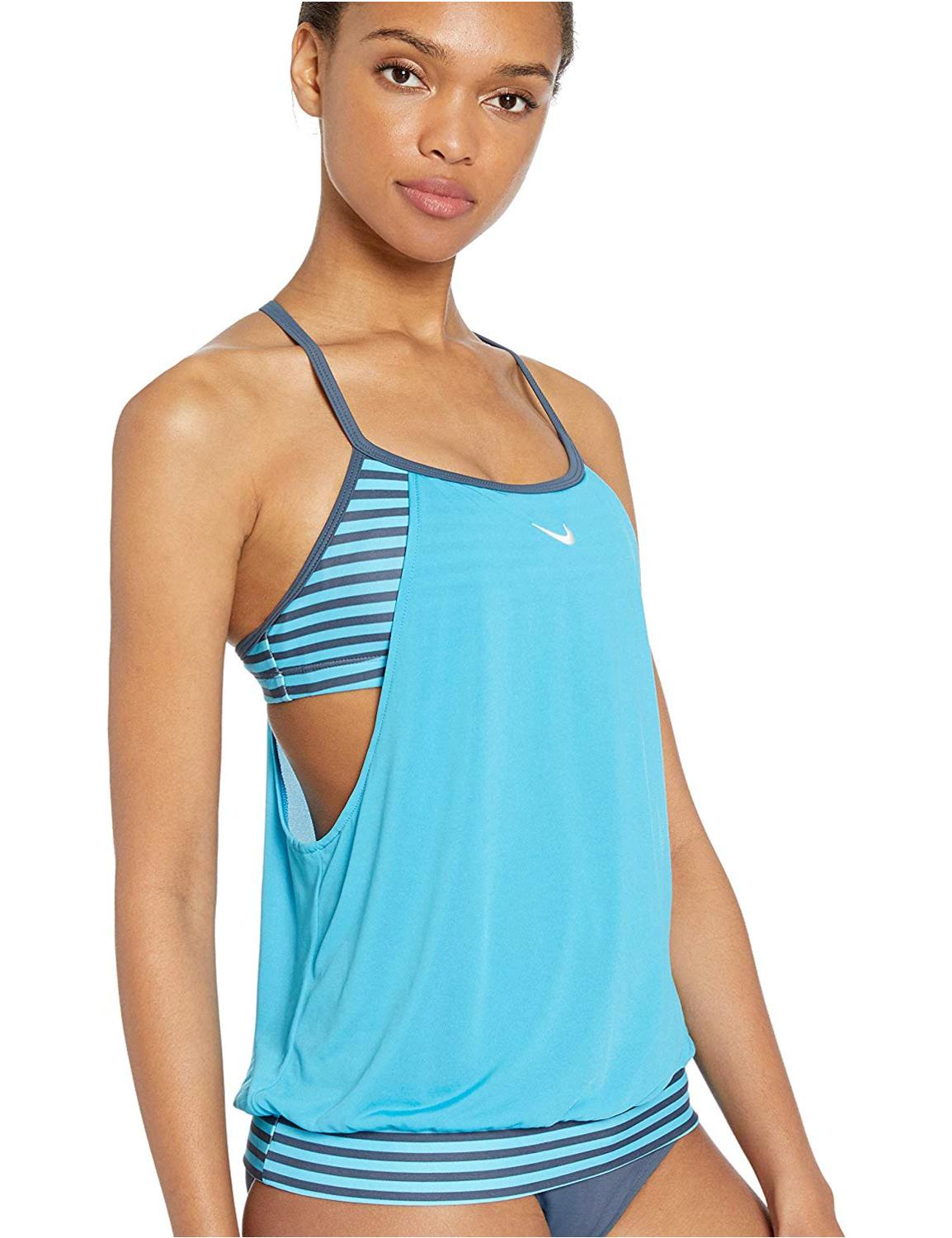 Nike Swim Women's Layered Sport Tankini Swimsuit Set, Light, Blue, Size ...