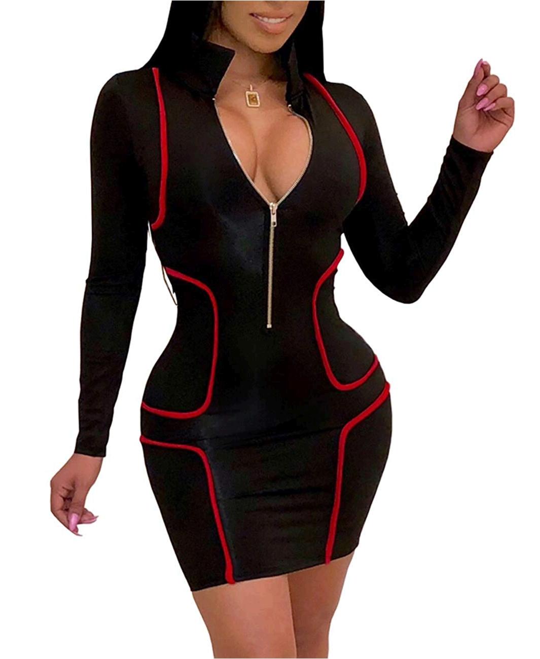 black bodycon dress with zip up front games