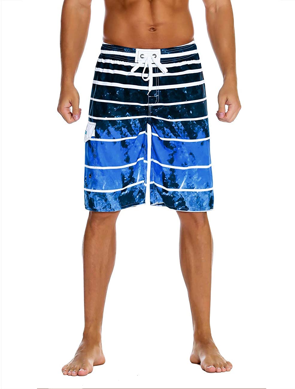 Unitop Men's Swim Trunks Colortful Striped Beach Board Shorts, Blue-1 ...