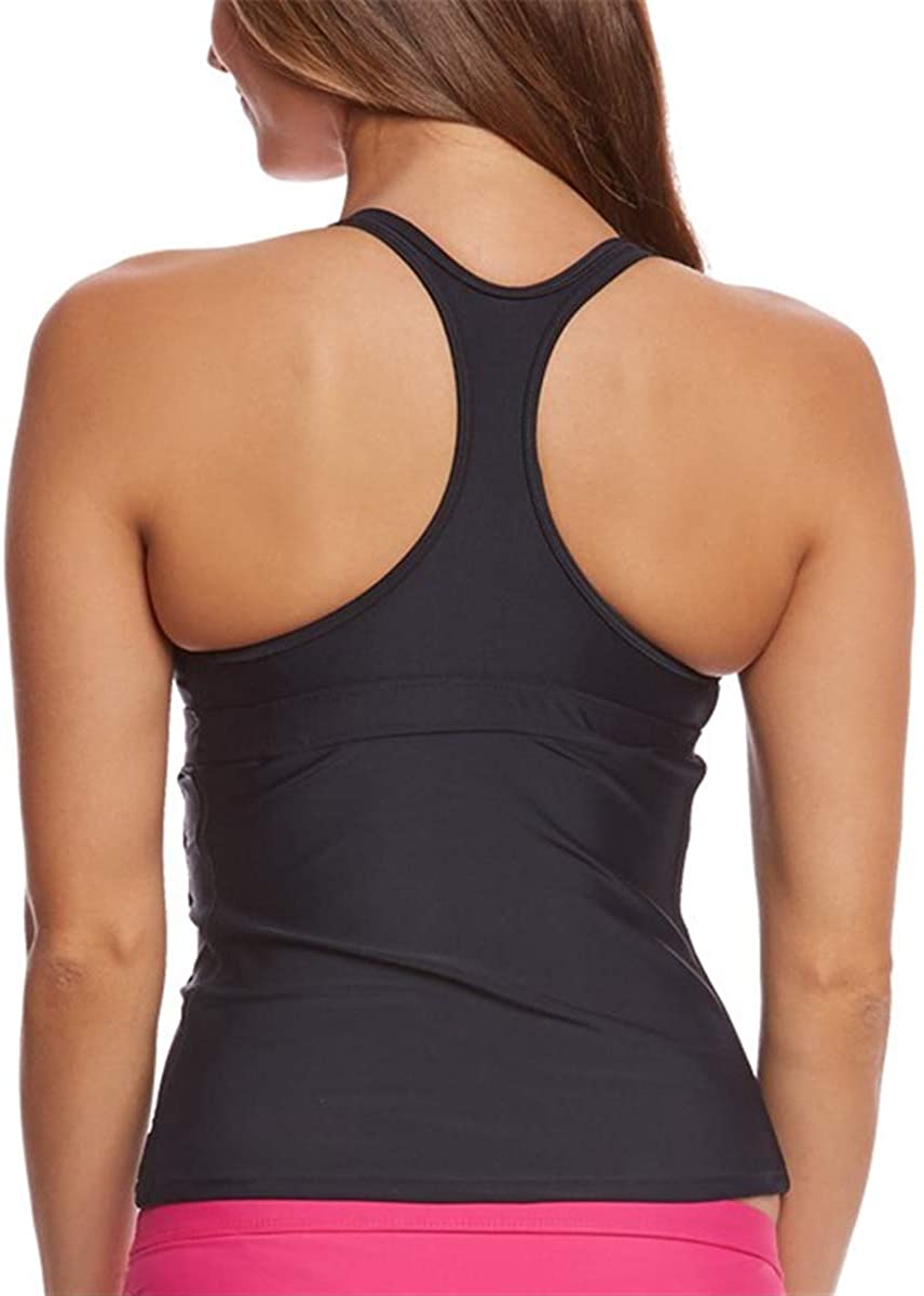 Adoreshe Women Racerback Solid Tankini Top Swimsuit Black Black Top