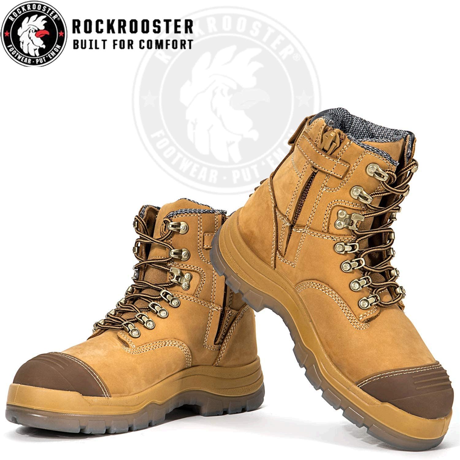 Rockrooster Work Boots For Men8 Inchsteel Toeside Brown Size 80