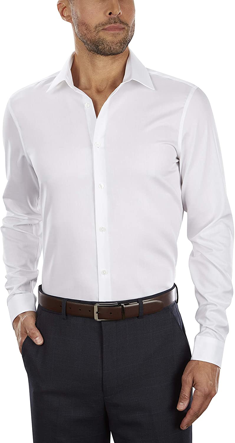 Calvin Klein Men's Dress Shirt Slim Fit Non-Iron Herringbone, White