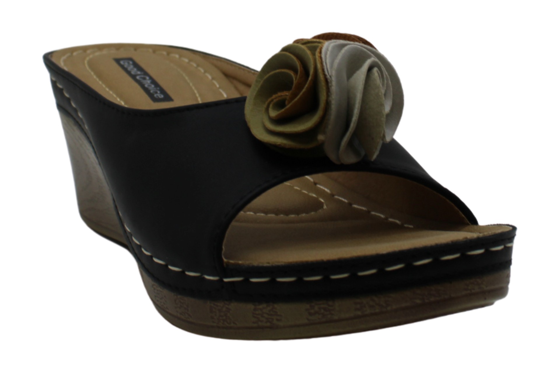 Good Choice Women's Shoes Sydney Leather Peep Toe Casual, Black, Size 7