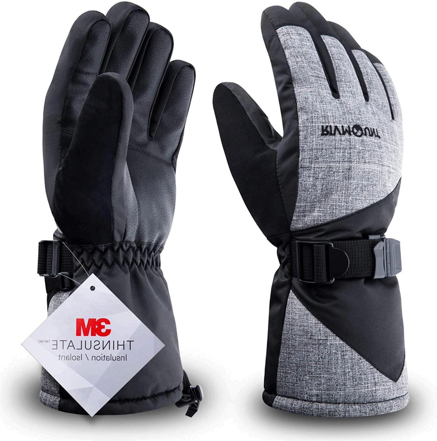 RIVMOUNT Winter Ski Gloves for Men Women,3M Thinsulate, Black&grey