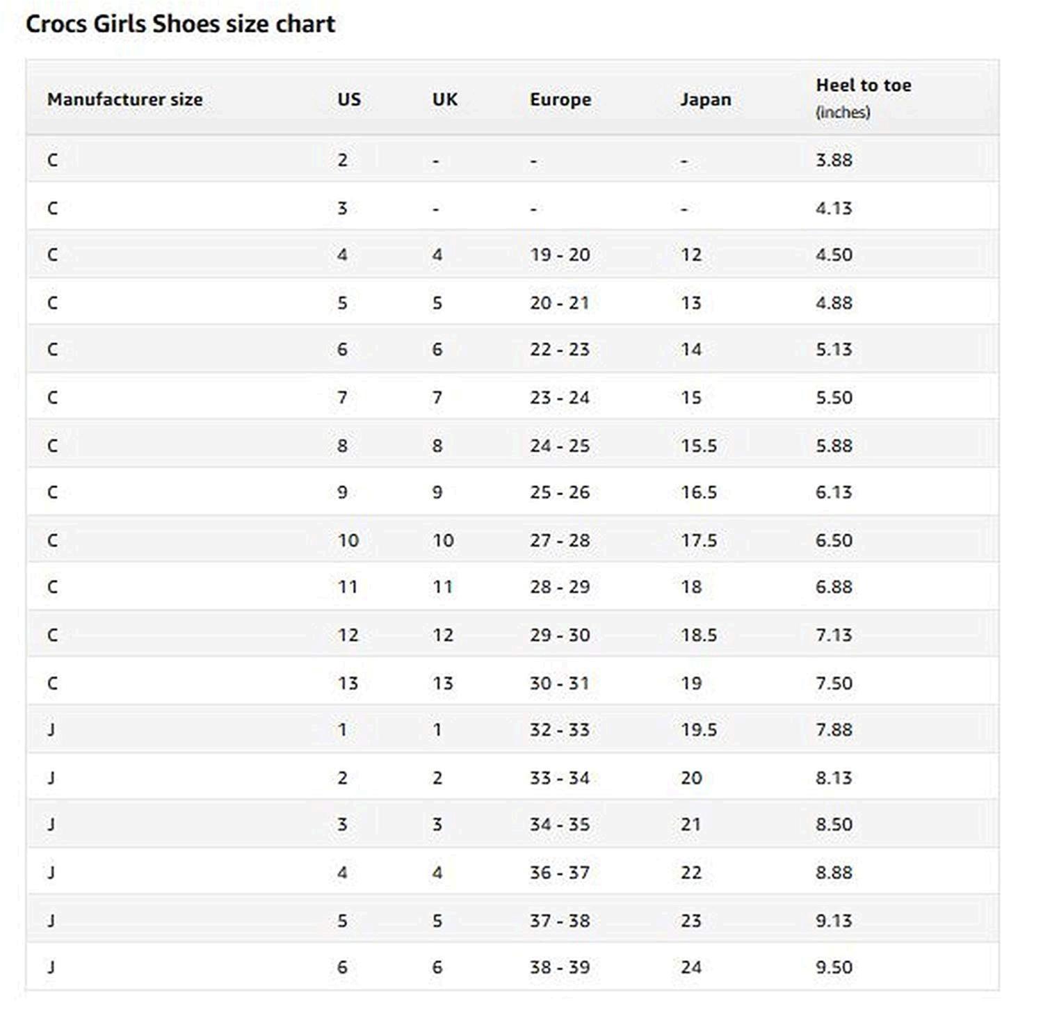 crocs sizes for toddlers