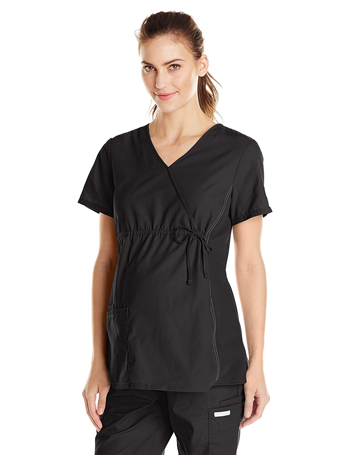 Download Cherokee Women's Maternity Mock Wrap Scrubs Shirt, Black ...