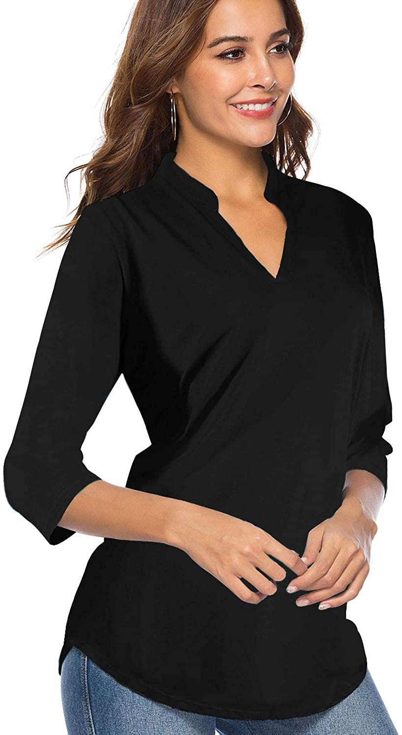 CEASIKERY Women's 3/4 Sleeve V Neck Tops Casual Tunic ...