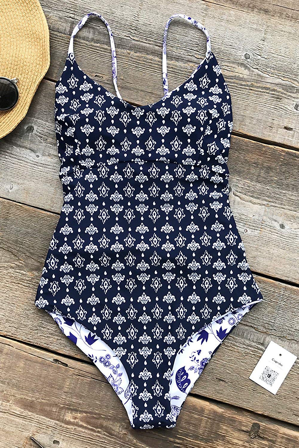 Cupshe Fashion Light Up The Night Print One-Piece Swimsuit, White, Size ...