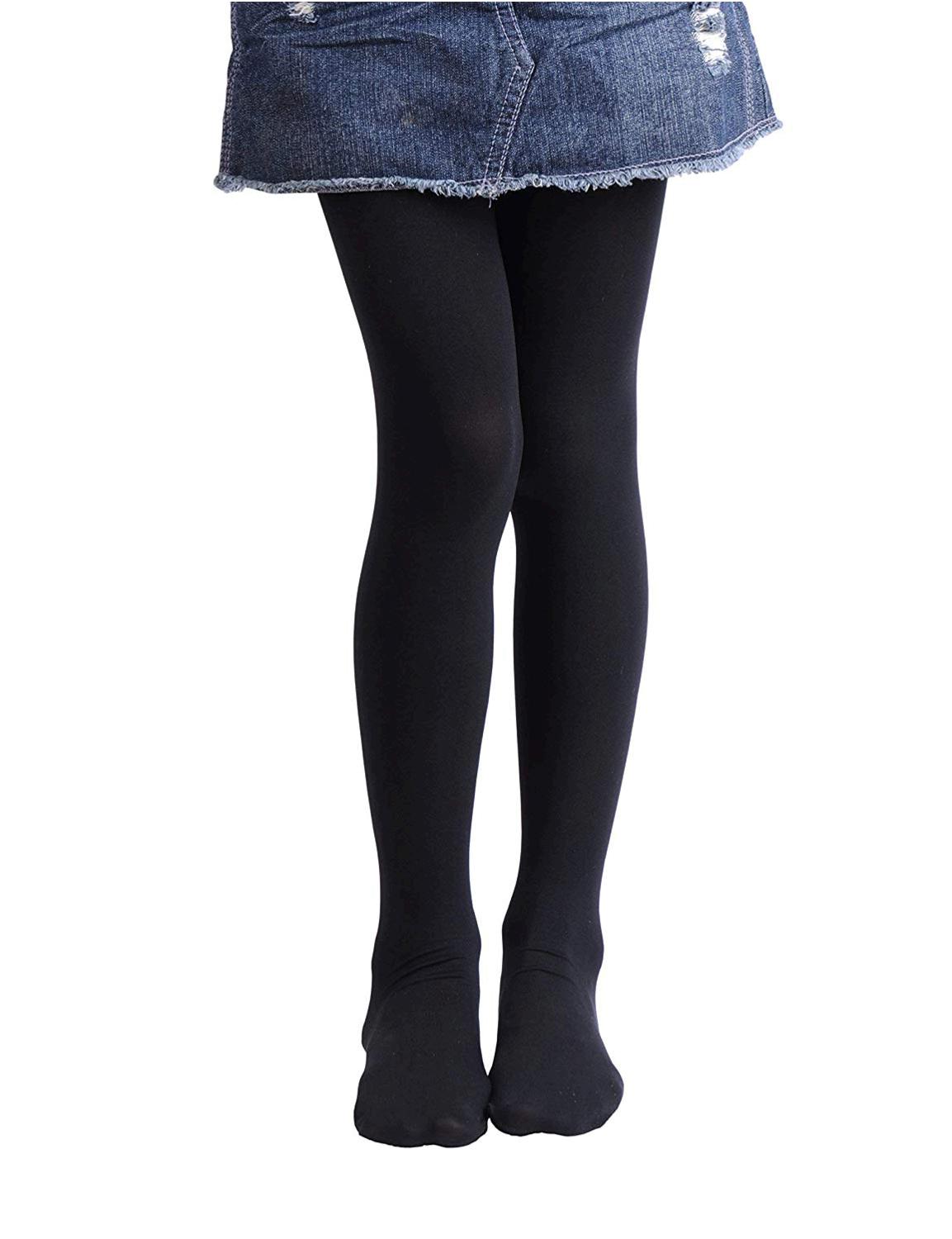 Girls Tights, Semi Opaque Footed Tights, Microfiber Comfortable, Black ...