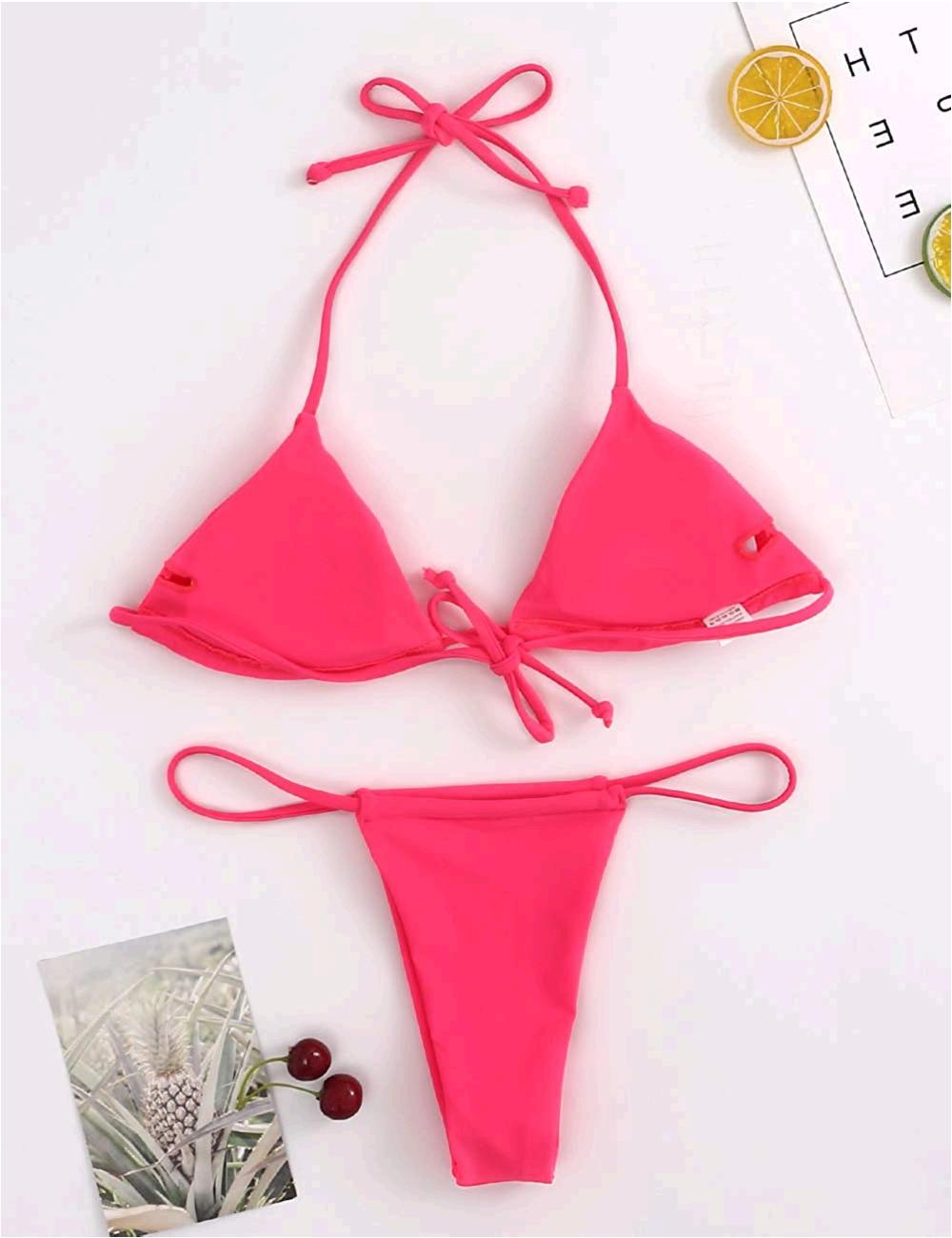 XUNYU Bikini Set Bandage Solid Brazilian Swimwear Two Pieces, Red, Size ...