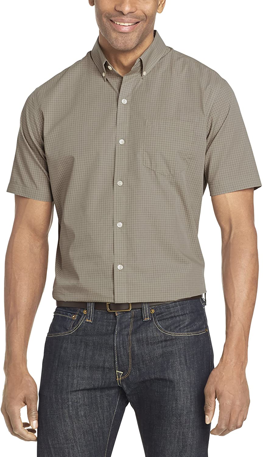 Van Heusen Men's Wrinkle Free Short Sleeve, Aluminum Minicheck, Size