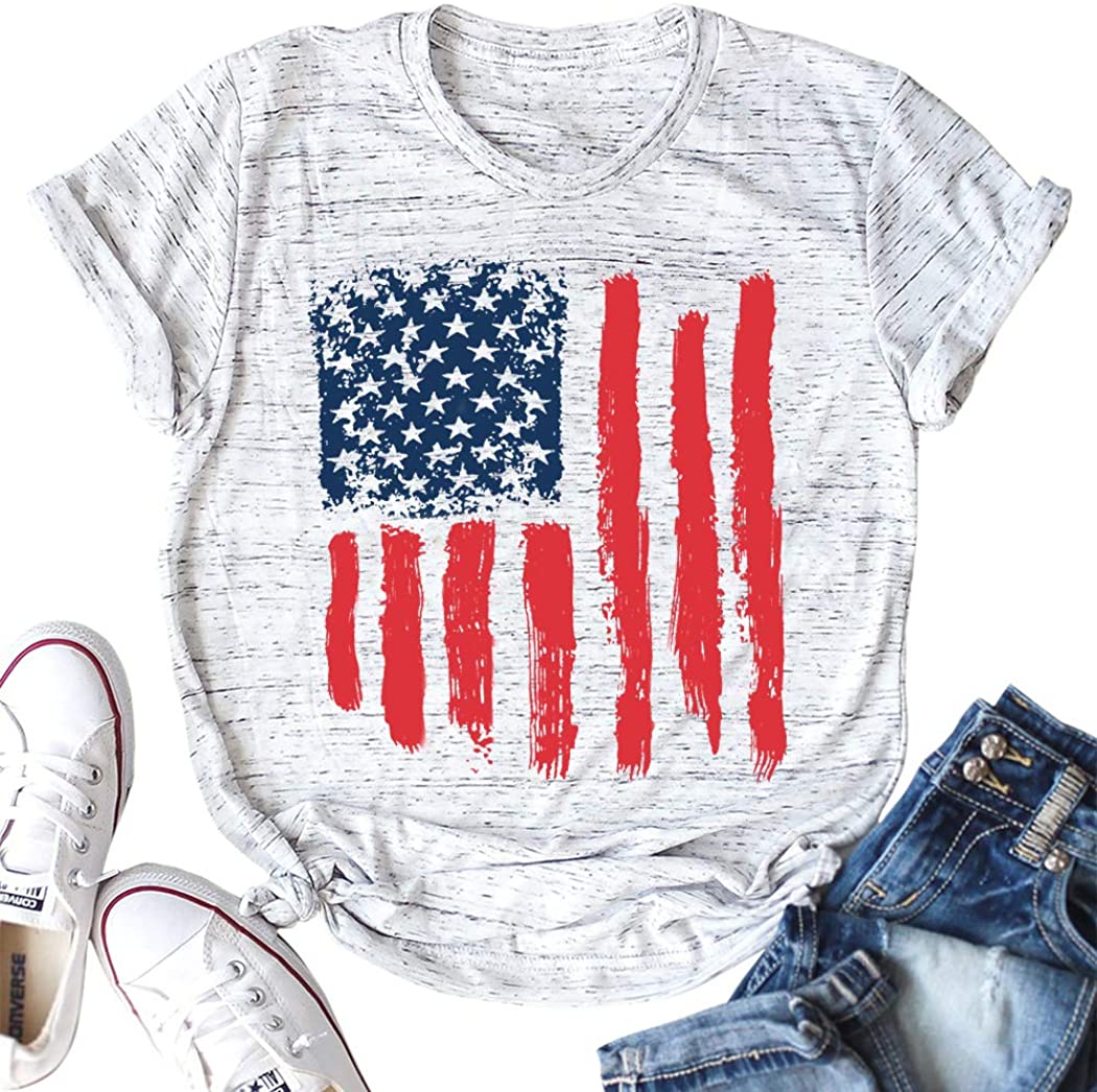 American Flag Shirts for Women Funny 4th of July Graphic Tee, White ...