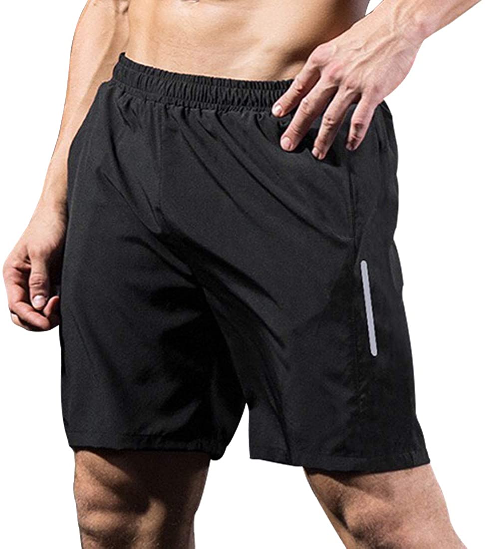 Men Athletic Shorts With Zipper Pockets Dry Fit Gym B508 Black Size
