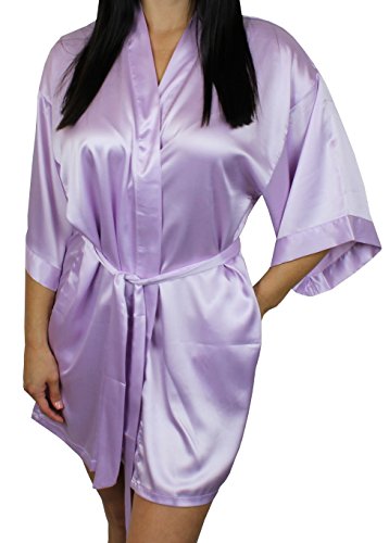 Women's Satin Kimono Bridesmaid Short Robe, Light Purple, Size X-Small ...