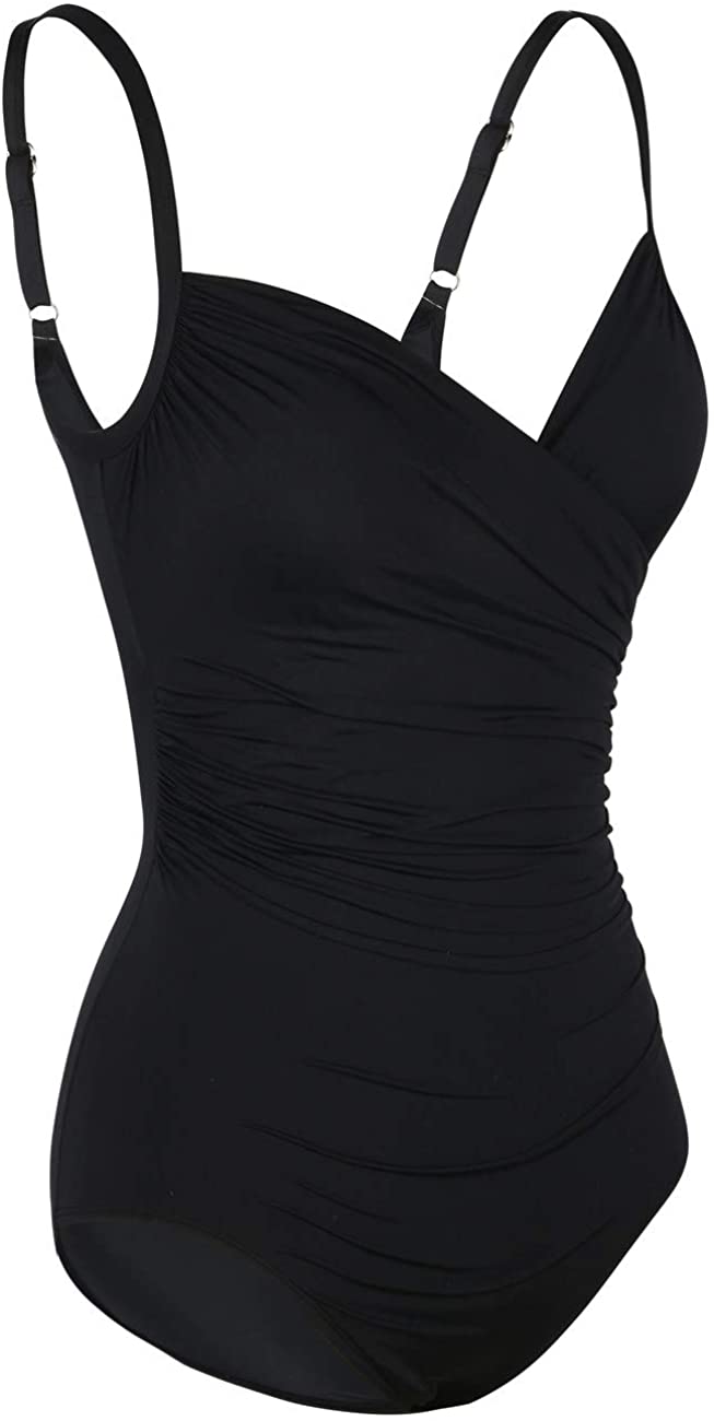 Hilor Women s One Piece Swimsuit Draped Surplice Swimwear Tummy Black 