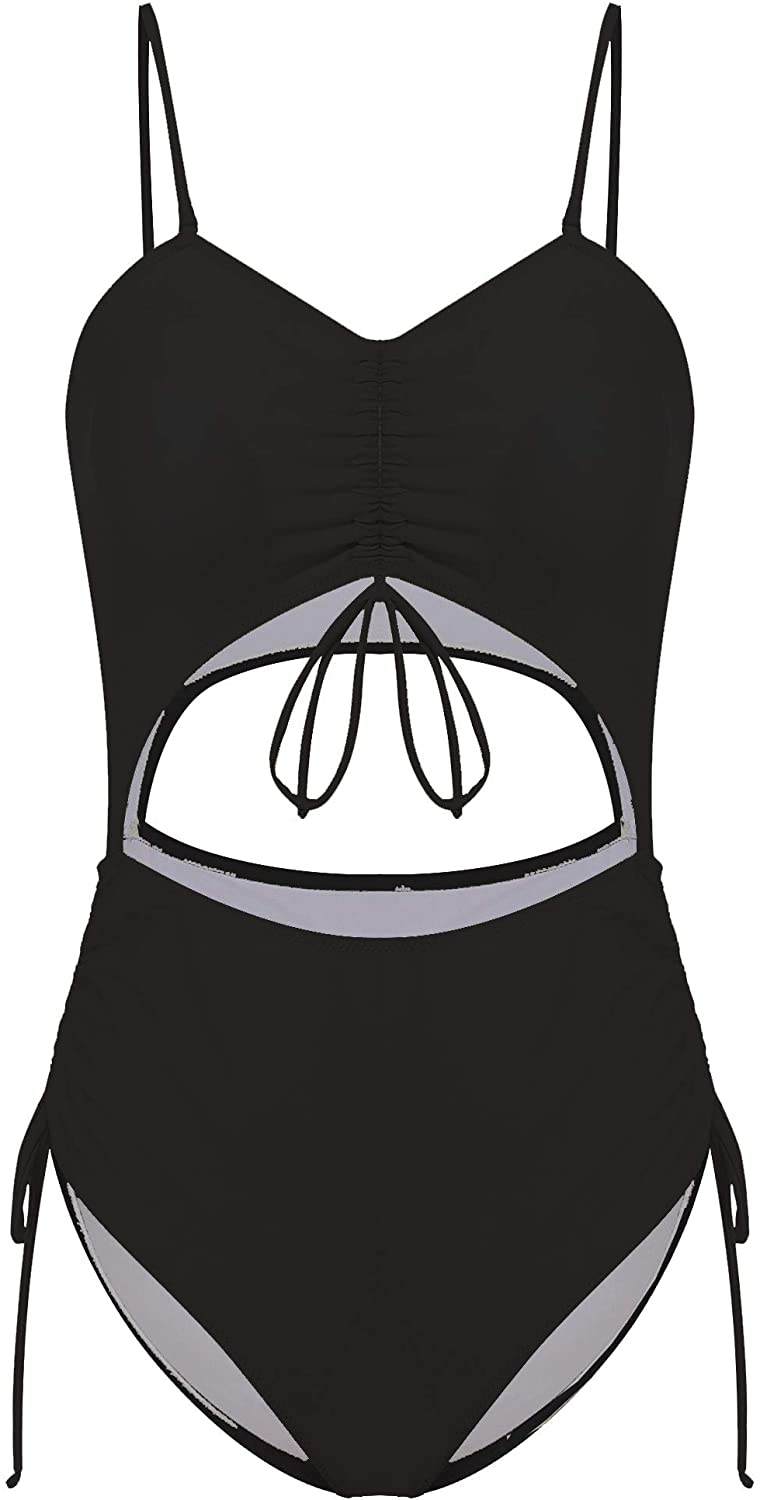 CIZITZZ Women's One Piece Swimsuits Cut Out High Waist, Black, Size ...