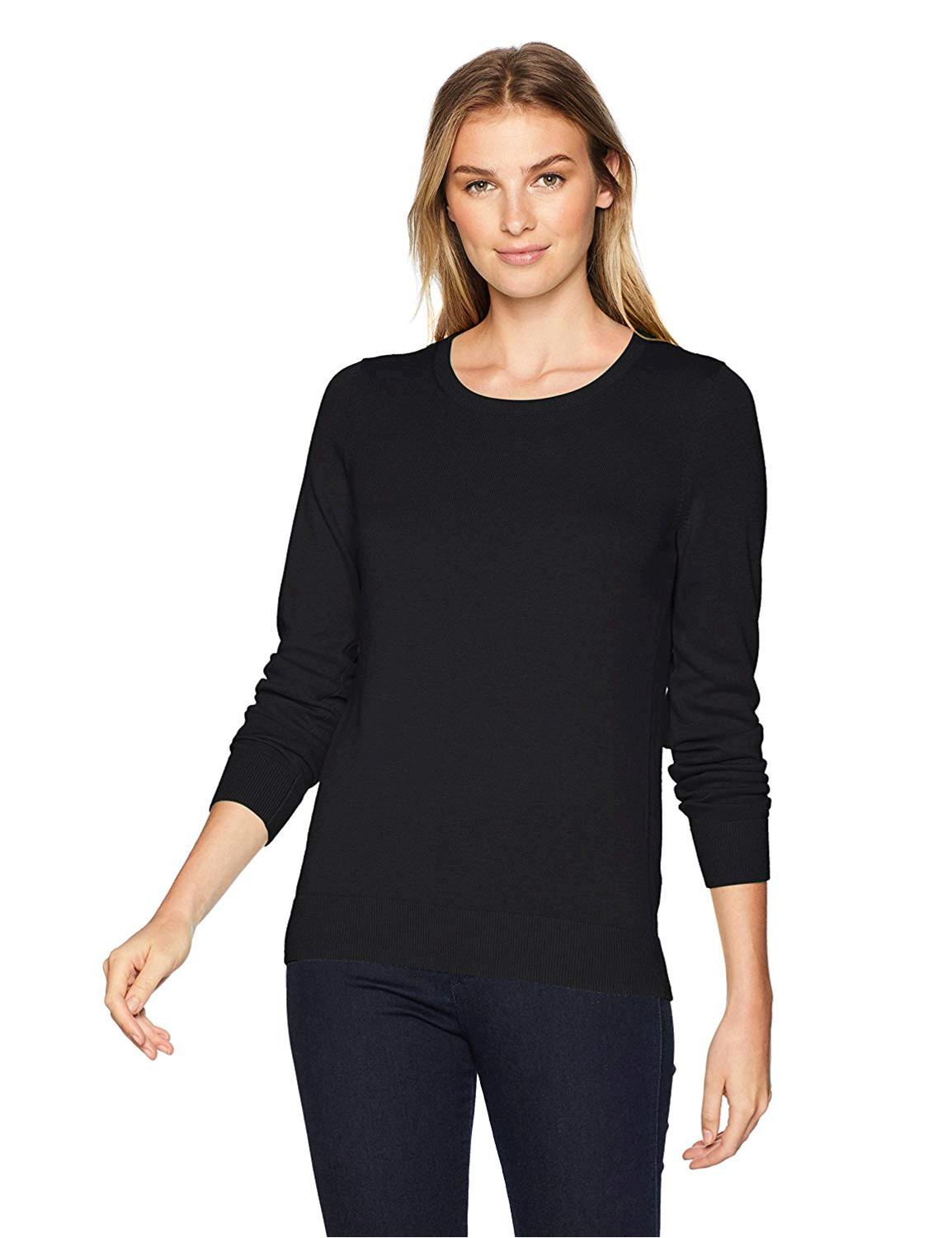 Essentials Womens Lightweight Crewneck Sweater Black Size Large Ebay