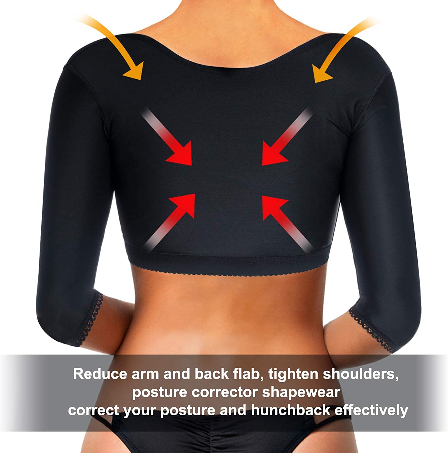 Wonderience Women Upper Arm Shaper Body Compression Sleeves, Black