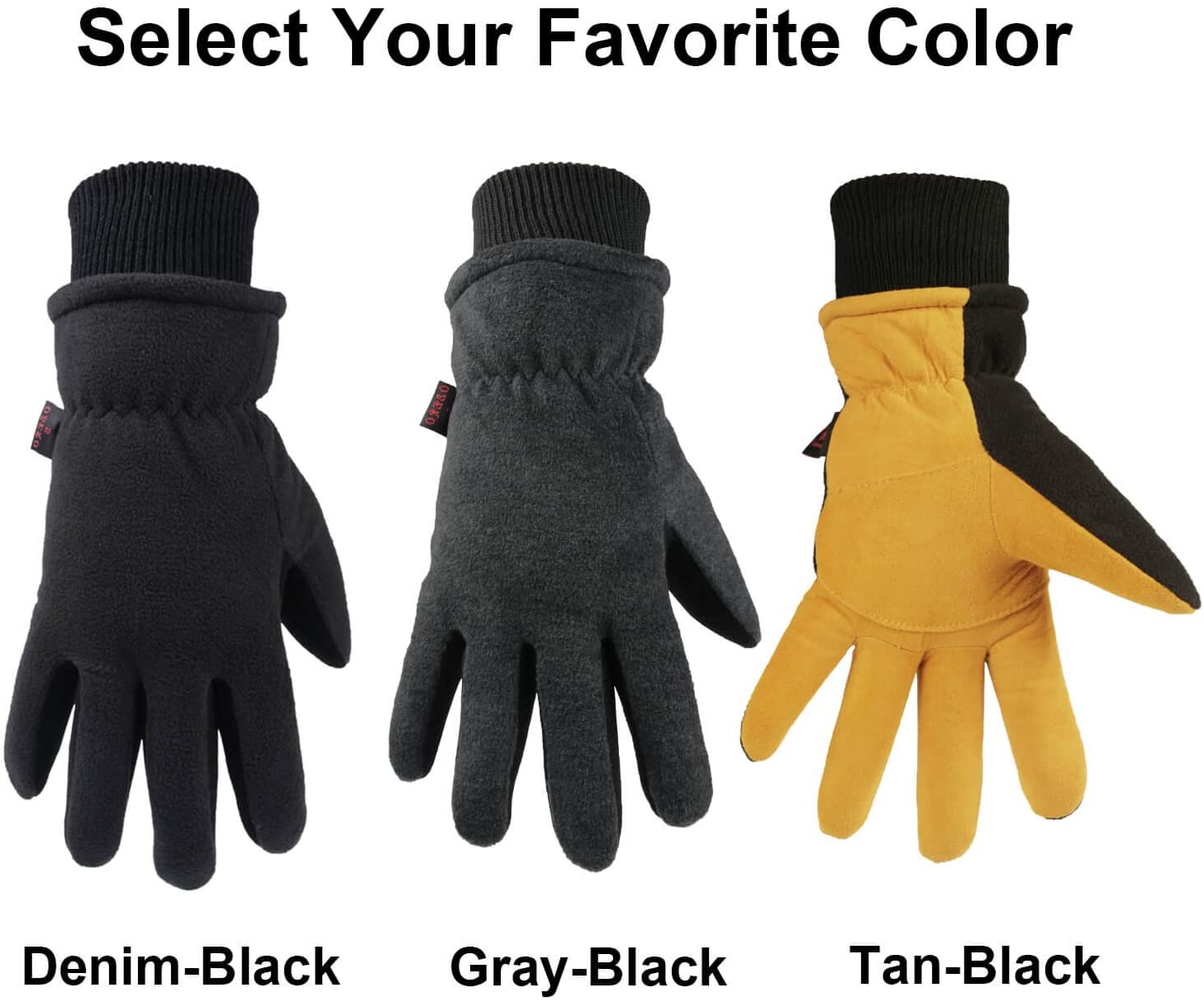 OZERO Winter Gloves Coldproof Snow Work Glove - Deerskin Leather, Denim ...