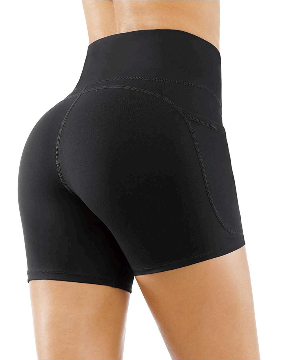THE GYM PEOPLE High Waist Yoga Shorts for Women Tummy, Black, Size ...