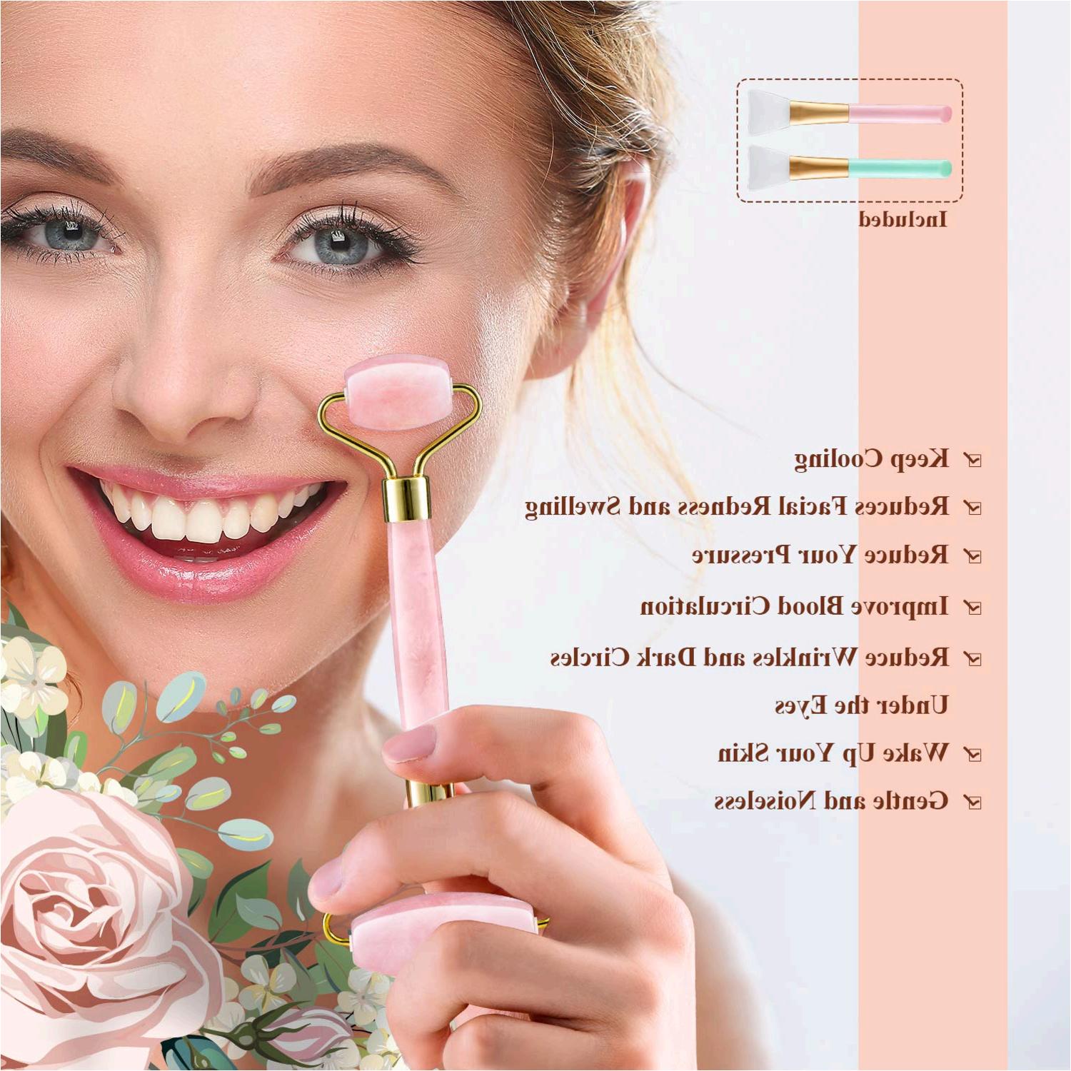 Rosejoice Pink Rose Quartz Jade Roller for Face Face Roller, Pink