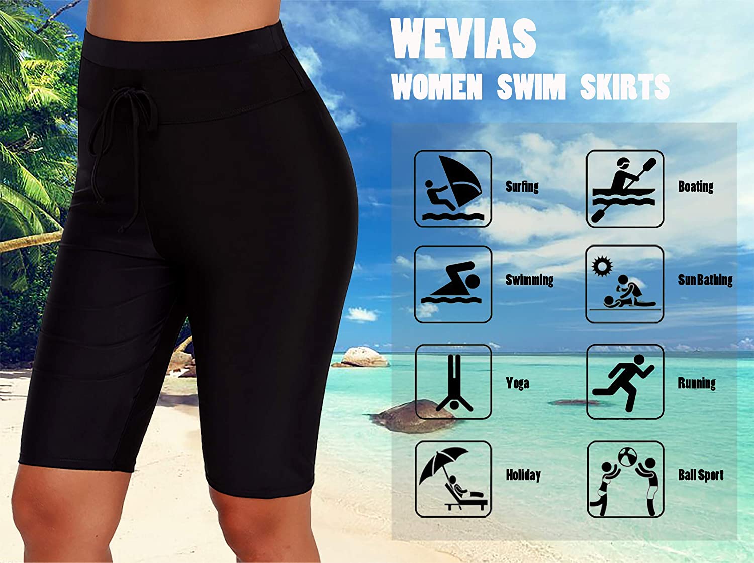 Women S Long Board Shorts High Waist Swim Bikini Tankini Black Size X Large Sz 675234417278 Ebay