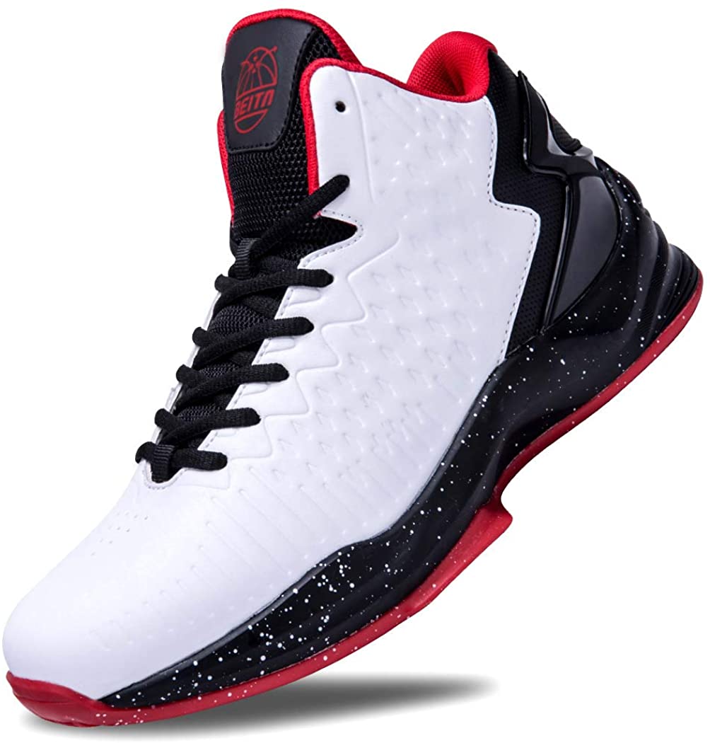 BEITA High Upper Basketball Shoes Sneakers Men Breathable, White, Size