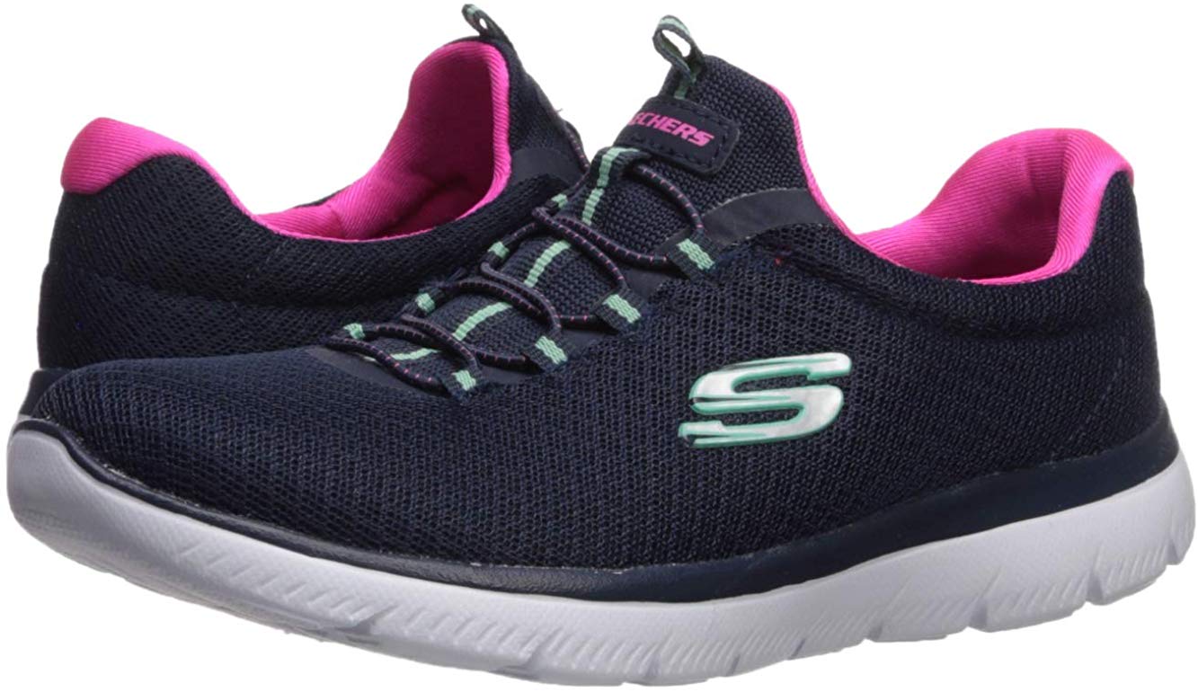 Skechers Womens Summits Low Top Bungee Fashion Sneakers, Navy/Pink ...