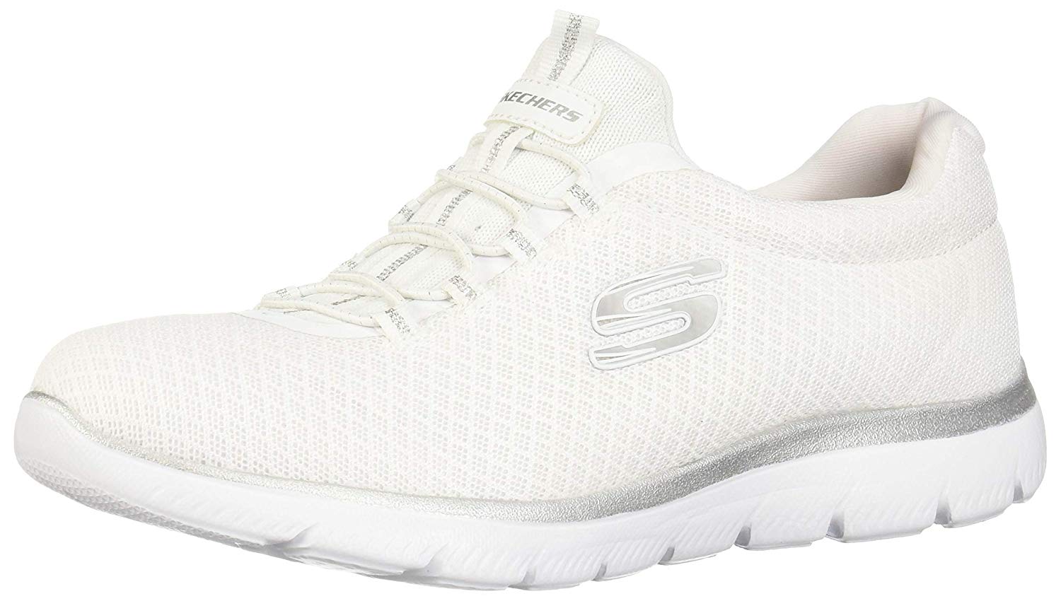 Skechers Womens Summits Low Top Bungee Fashion Sneakers, White/Silver ...