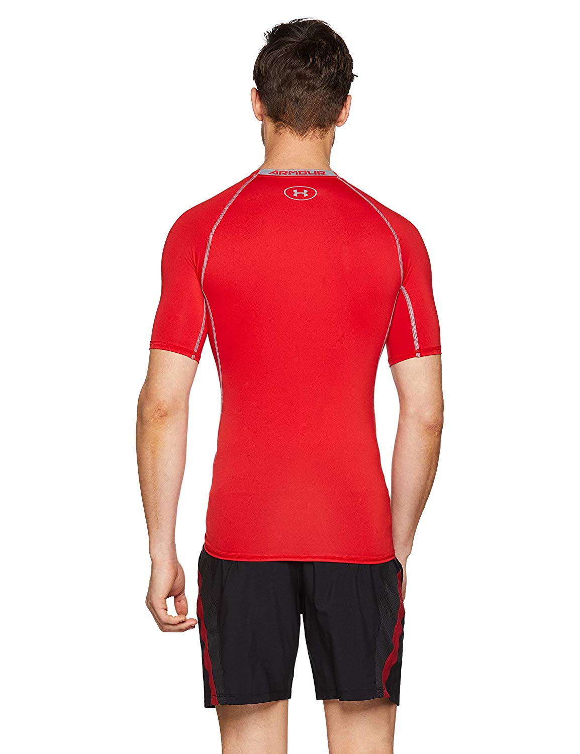 HeatGear Armour Short Sleeve Compression Shirt, Red (600)/Steel, Size