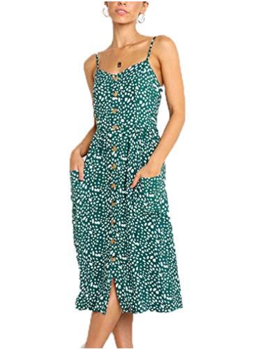 Womens Summer Sundress Spaghetti Strap Floral Button Front, Green, Size ...